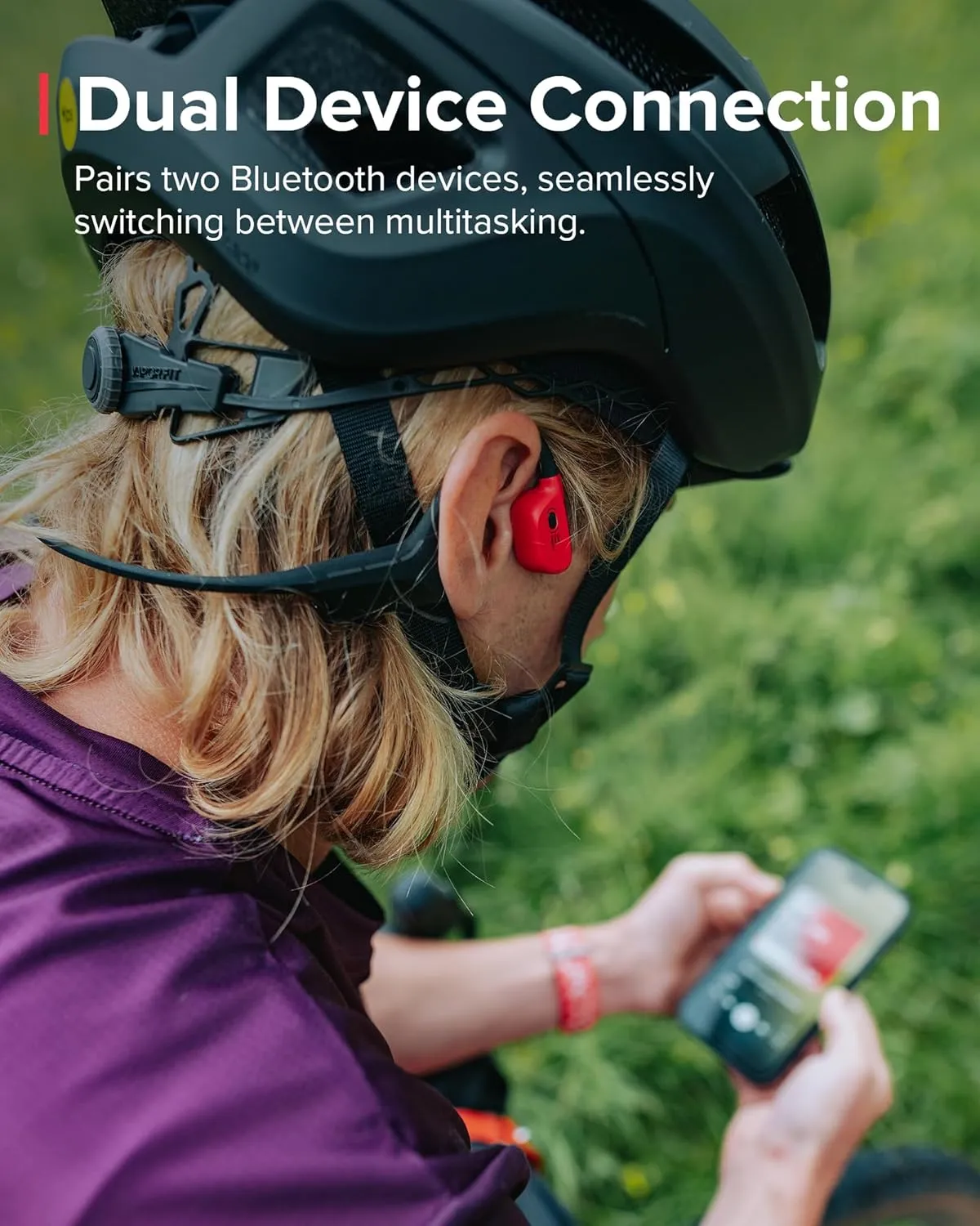 SUUNTO Wing Open-Ear Bone Conduction Headphone, Bluetooth Sports Earphone with Head Movement Control, Built-in Dual-Mic, IP67 Waterproof, Safety LED Lights, Up to 30H Playtime w/Charging Stand, Red