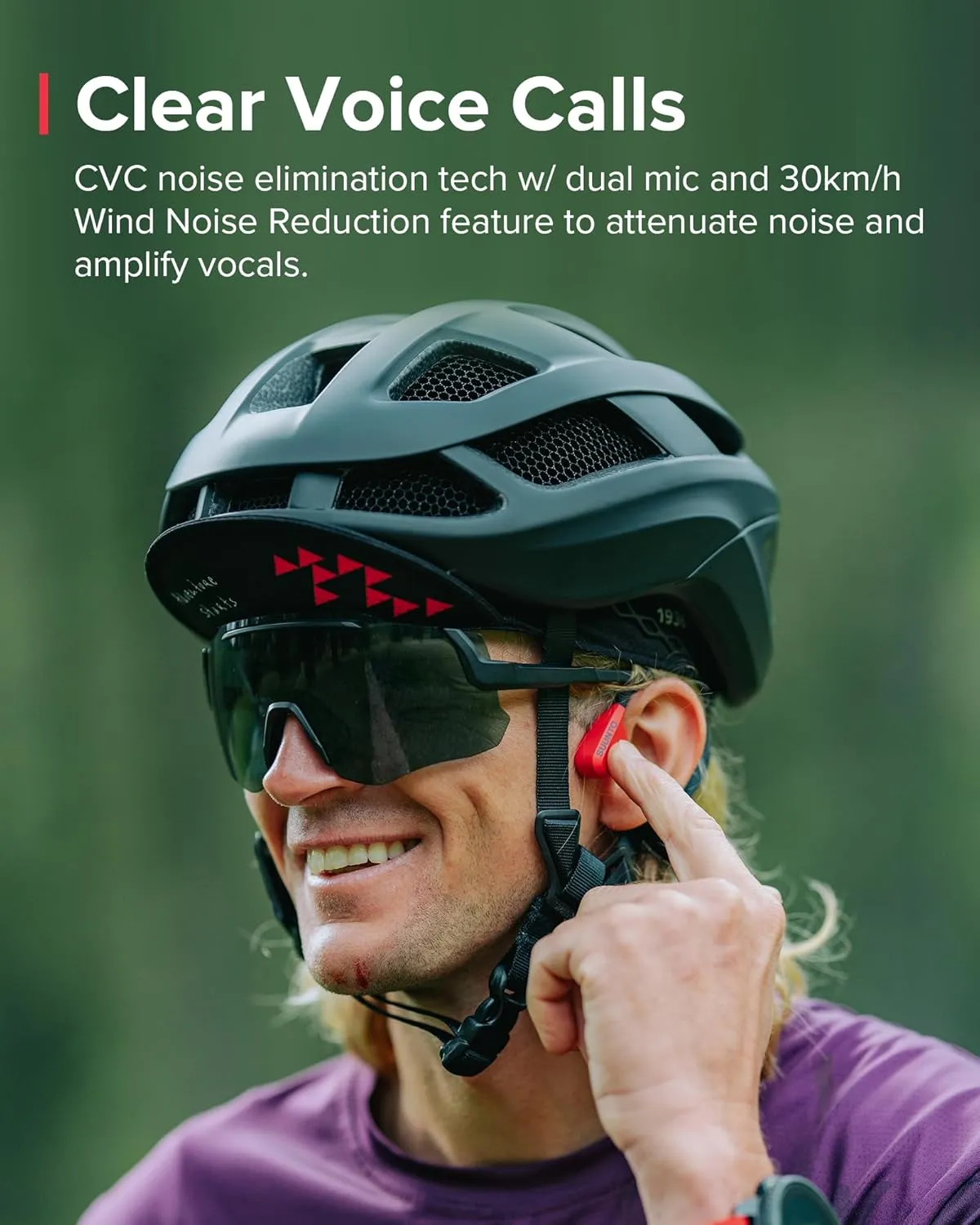 SUUNTO Wing Open-Ear Bone Conduction Headphone, Bluetooth Sports Earphone with Head Movement Control, Built-in Dual-Mic, IP67 Waterproof, Safety LED Lights, Up to 30H Playtime w/Charging Stand, Red