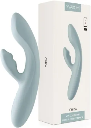 SVAKOM Chika Rechargeable Silicone App Compatible Interactive Rabbit Waterproof Vibrator - Gray. Explore What Makes You Unique. Climax Your Way with Chika.