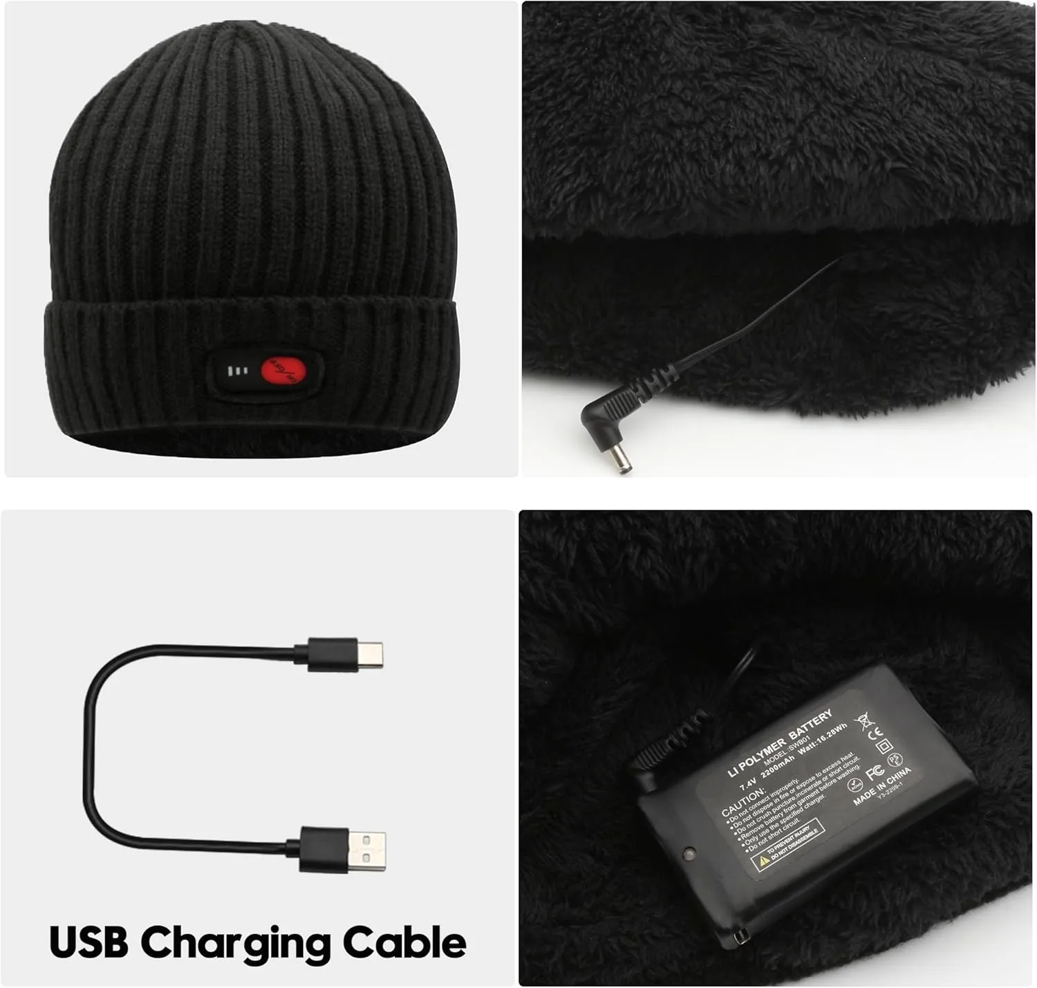 Svpro Battery Heated Beanie Hat - Rechargeable Warm Winter Cap