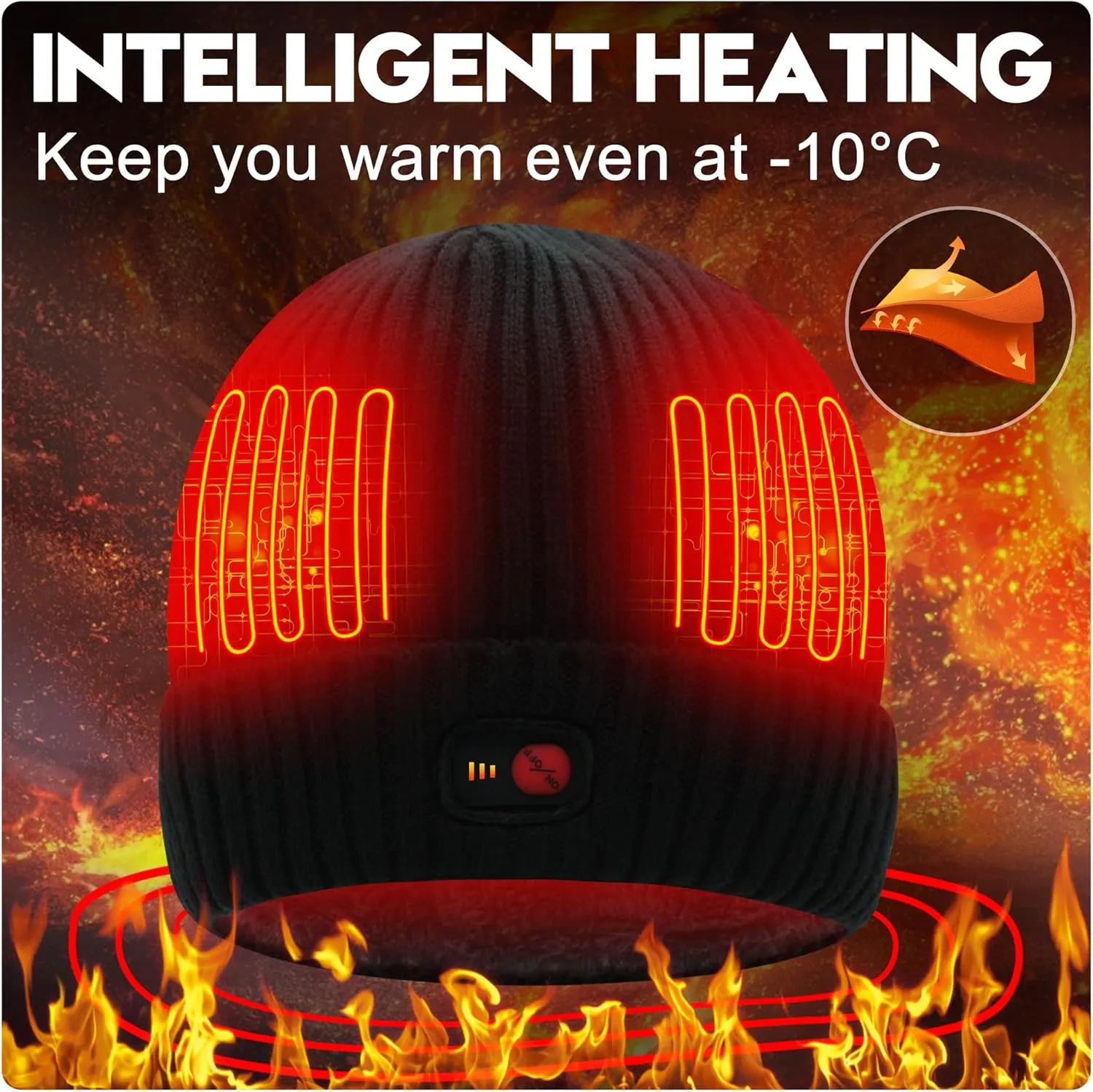 Svpro Battery Heated Beanie Hat - Rechargeable Warm Winter Cap