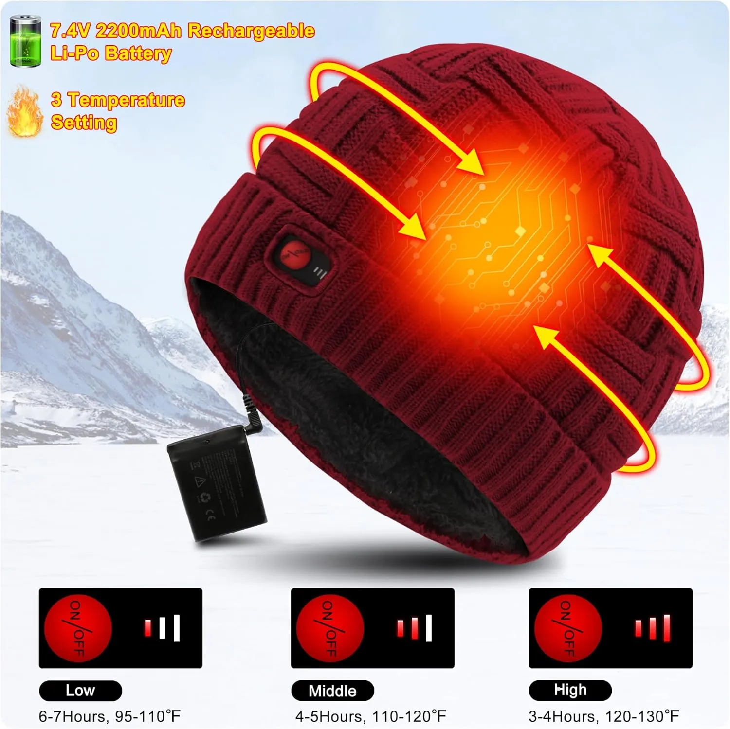 Svpro Battery Heated Beanie Hat - Rechargeable Warm Winter Cap