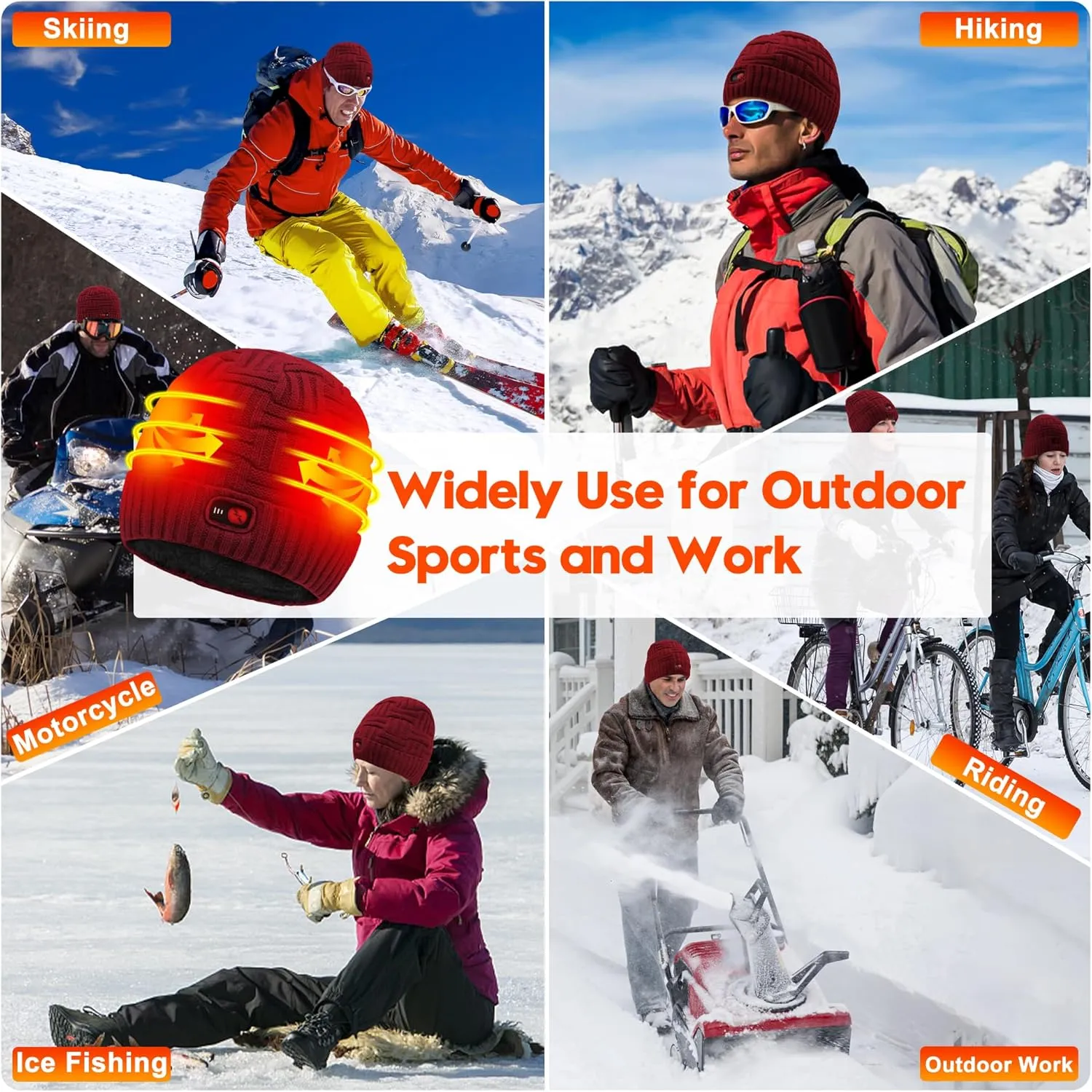 Svpro Battery Heated Beanie Hat - Rechargeable Warm Winter Cap
