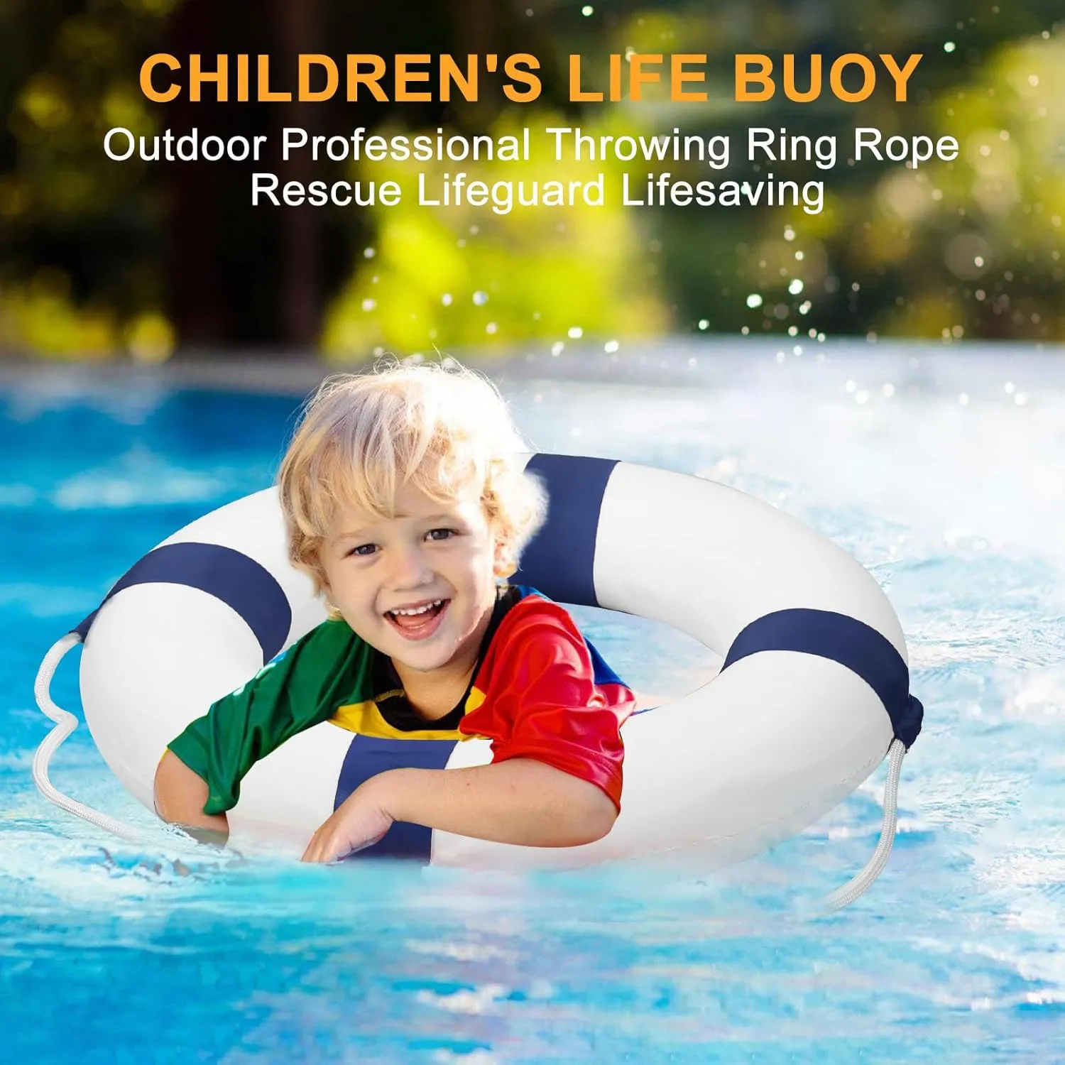 Swim Foam Buoy Set, 20inch Life Preserver Pool Safety Throw Ring with Water Floating Lifesaving Rope 98.4FT Set,Foam Swimming Tube Pool Ring Wall Decoration,Throwable Flotation Device