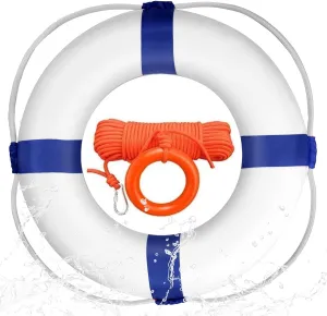 Swim Foam Buoy Set, 20inch Life Preserver Pool Safety Throw Ring with Water Floating Lifesaving Rope 98.4FT Set,Foam Swimming Tube Pool Ring Wall Decoration,Throwable Flotation Device