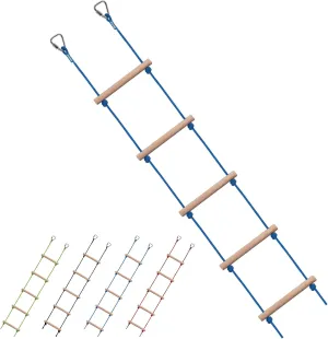 Swing Rope Ladder, Hanging Rope Ladders, Ninja Warrior Obstacle Course Accessories, Kids Climbing Game Hanging Ladder for Swing Accessories,Blue (2 Hooks)