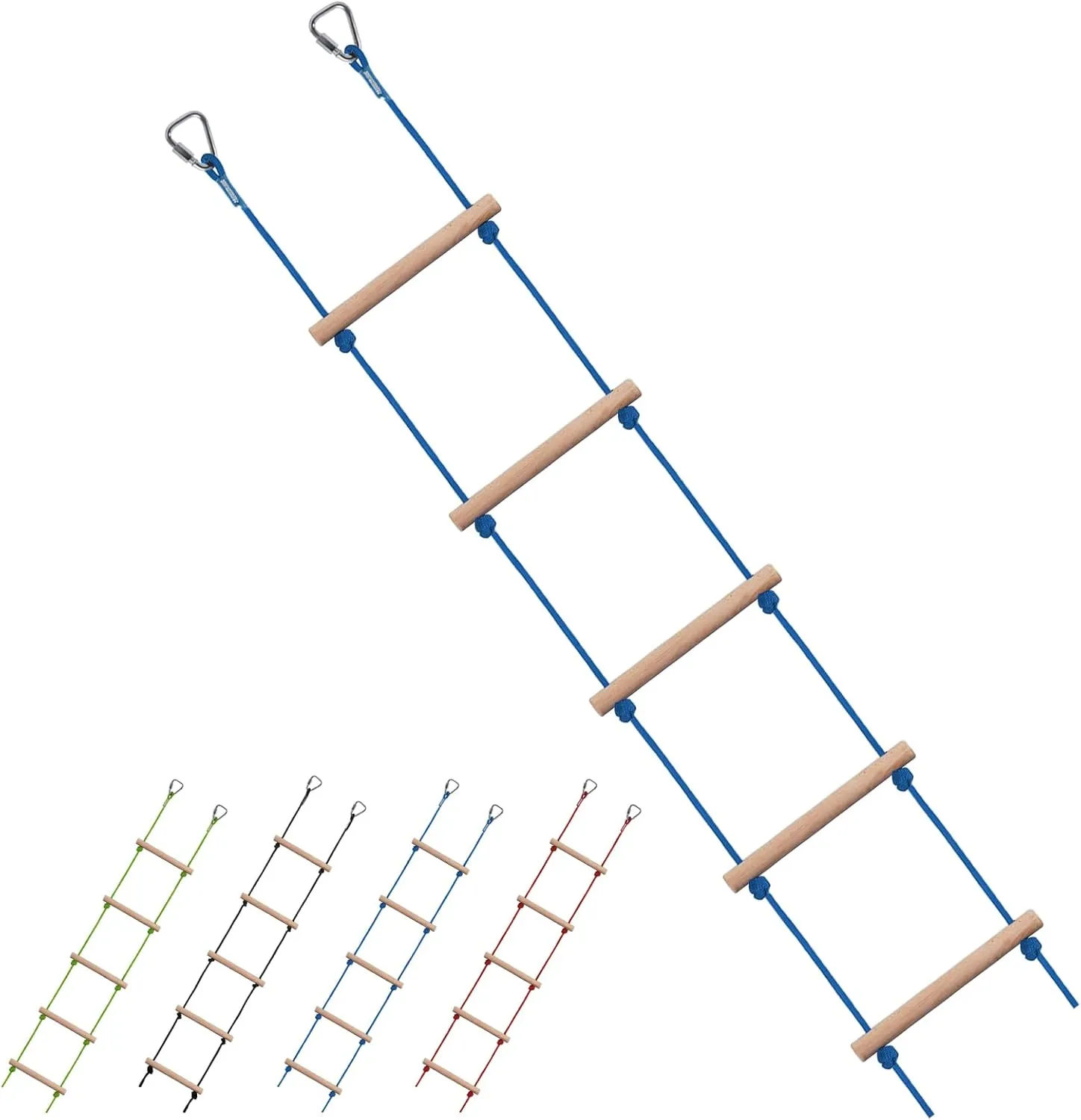 Swing Rope Ladder, Hanging Rope Ladders, Ninja Warrior Obstacle Course Accessories, Kids Climbing Game Hanging Ladder for Swing Accessories,Blue (2 Hooks)