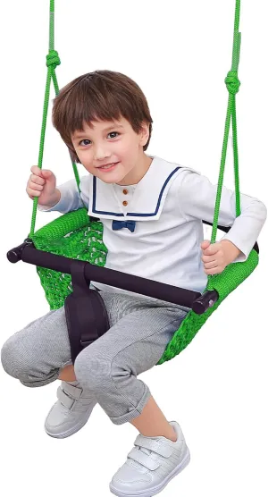 Swing Seats for Kids, Baby, Hand-Made Net Swing with Adjustable Rope, Suitable for Indoor, Outdoor, Backyard, Tree (Green)