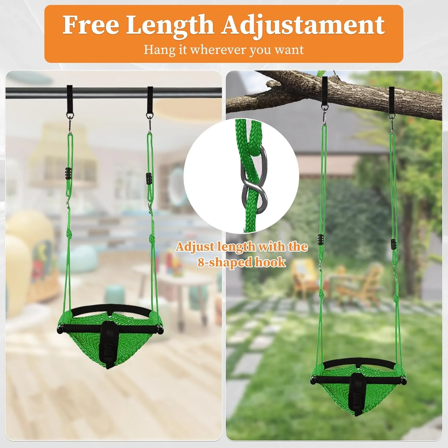 Swing Seats for Kids, Baby, Hand-Made Net Swing with Adjustable Rope, Suitable for Indoor, Outdoor, Backyard, Tree (Green)