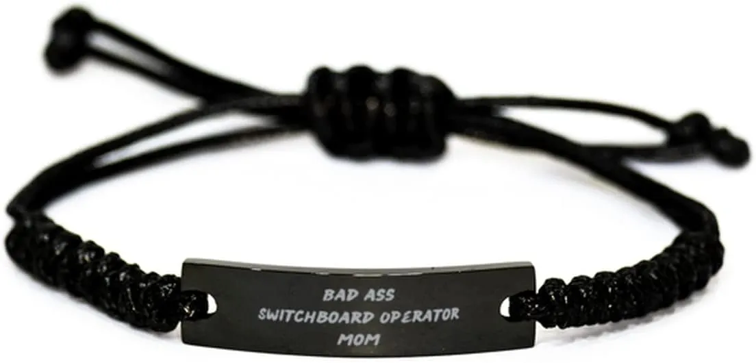 Switchboard Operator Mom Bracelet, Black Rope Jewelry Gift for Women