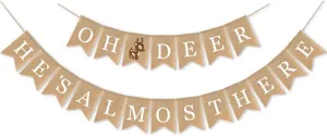 SWYOUN Burlap Oh Deer He's Almost Here Banner Mantel Fireplace Supplies Boy Woodland Baby Shower Garland Decorations