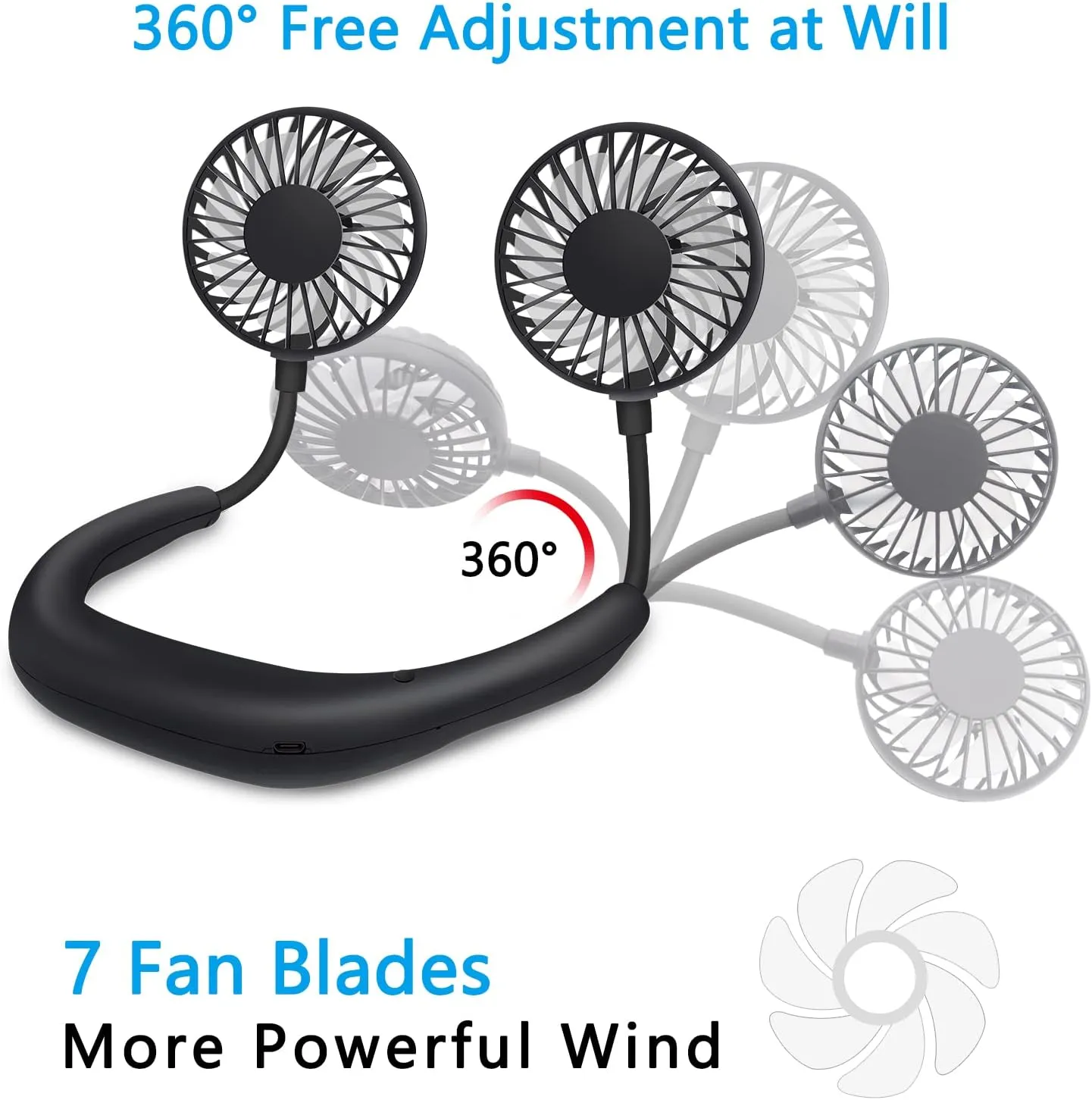 SZ-JIAHAIYU Portable Neck Fan Rechargeable USB Hands-Free Fan Personal 360° Double Headed Free Rotation 3 Speed Adjustable Wearable Face Mini Small Fan Perfect for Working, Office, Reading, Traveling