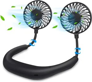 SZ-JIAHAIYU Portable Neck Fan Rechargeable USB Hands-Free Fan Personal 360° Double Headed Free Rotation 3 Speed Adjustable Wearable Face Mini Small Fan Perfect for Working, Office, Reading, Traveling