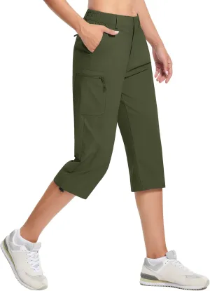 TACVASEN Women's Cargo Capris Hiking Pants Lightweight Quick Dry Travel Long Shorts Golf Casual Summer Zipper Pockets