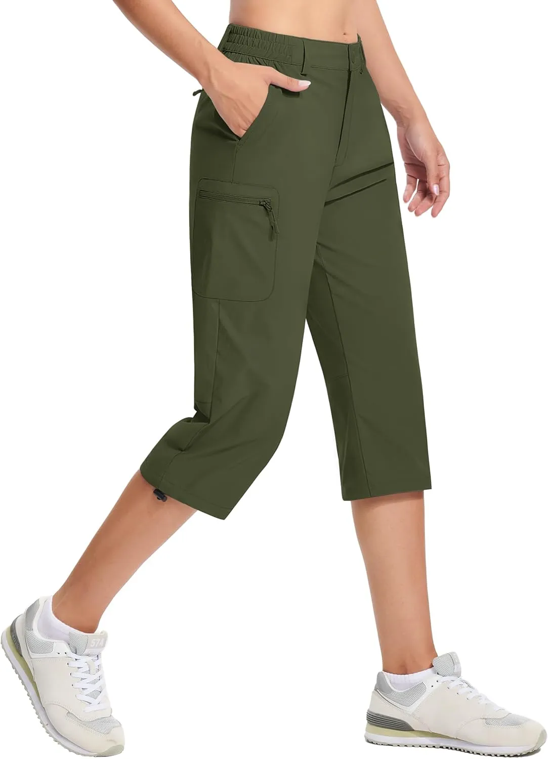 TACVASEN Women's Cargo Capris Hiking Pants Lightweight Quick Dry Travel Long Shorts Golf Casual Summer Zipper Pockets