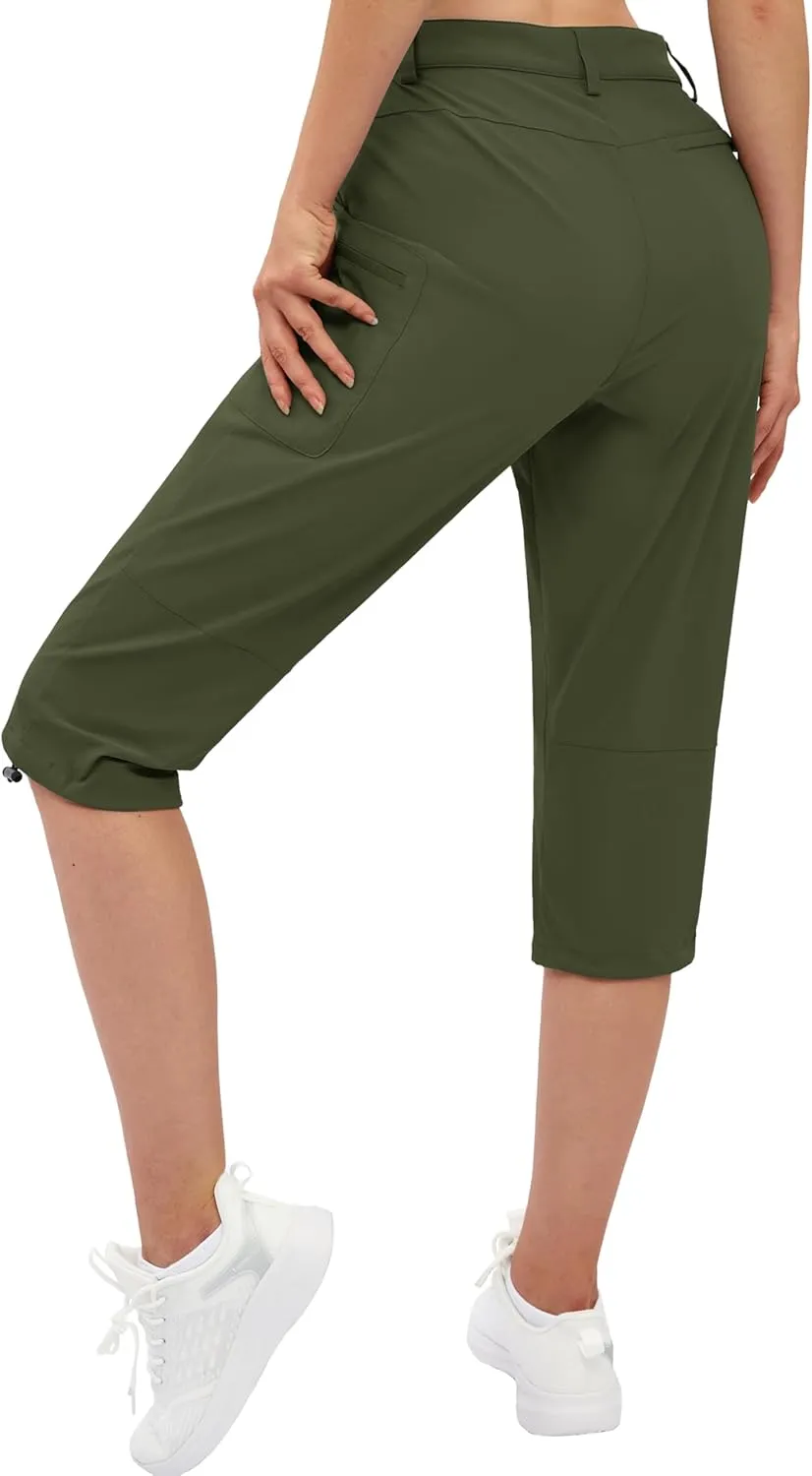 TACVASEN Women's Cargo Capris Hiking Pants Lightweight Quick Dry Travel Long Shorts Golf Casual Summer Zipper Pockets