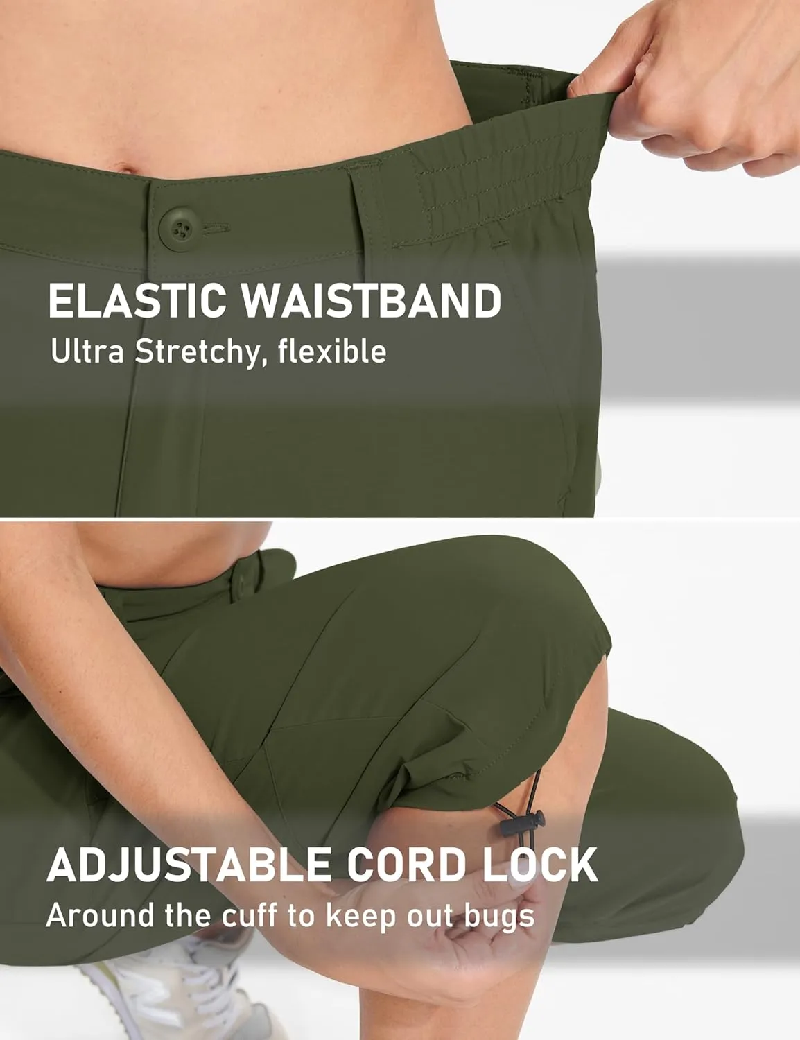 TACVASEN Women's Cargo Capris Hiking Pants Lightweight Quick Dry Travel Long Shorts Golf Casual Summer Zipper Pockets
