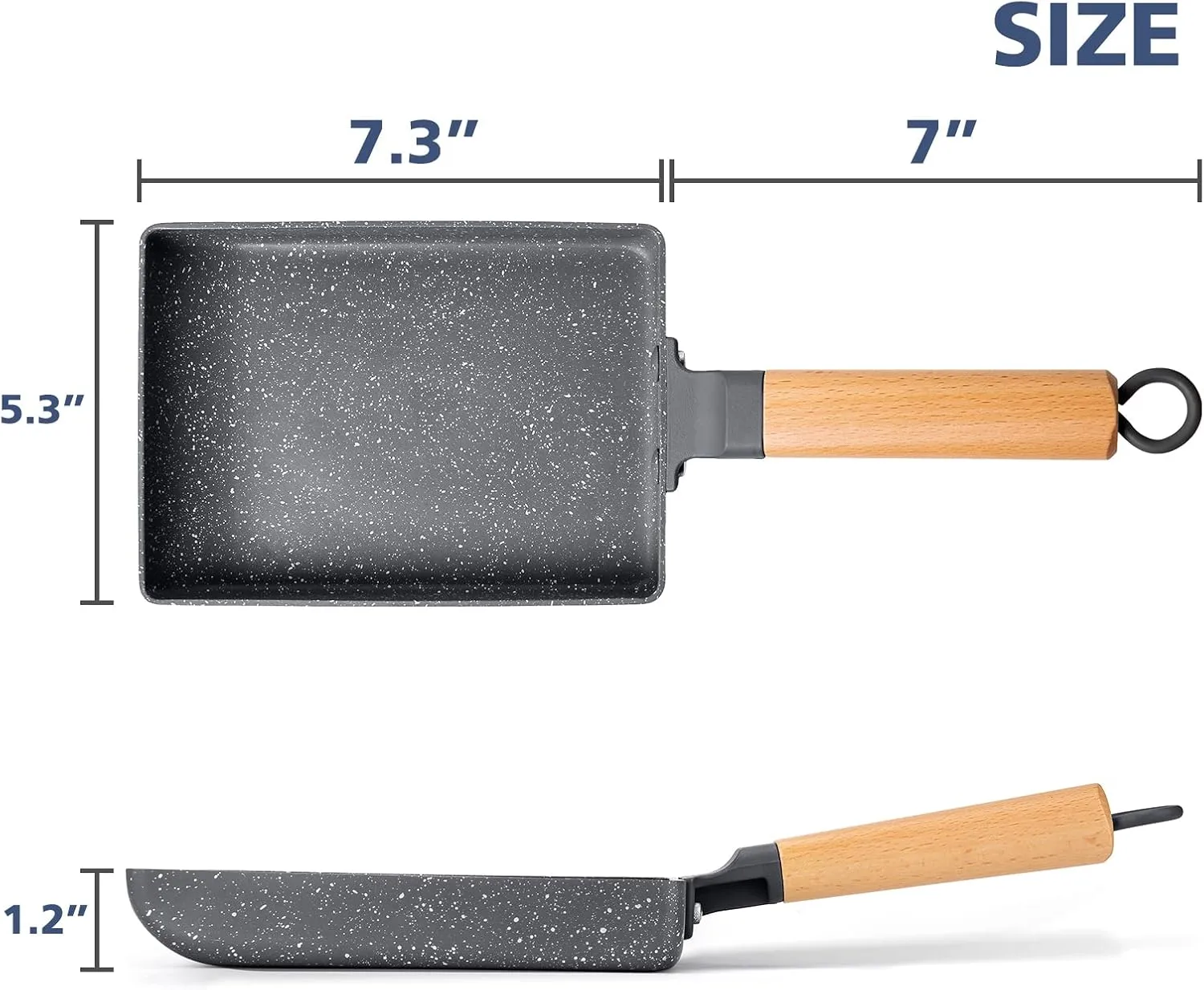 Tamagoyaki Square Japanese Omelette Pan, Non-stick Egg Roll Pan with Silicone Brush & Solid Wood Spatula, Grey