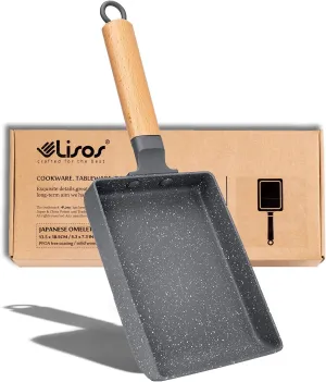Tamagoyaki Square Japanese Omelette Pan, Non-stick Egg Roll Pan with Silicone Brush & Solid Wood Spatula, Grey