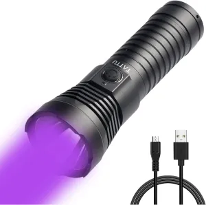 TATTU U3 UV Flashlight Rechargeable 395nm Black Light Torch Blacklight 10W Ultraviolet LED Lamp with Micro USB Charging Cable