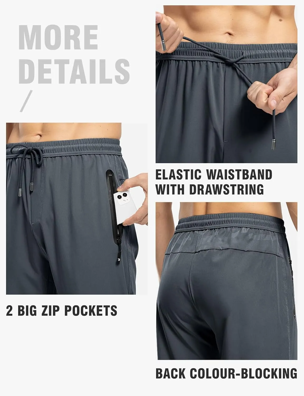 TBMPOY Men's Lightweight Hiking Travel Pants Breathable Athletic Fishing Active Joggers Zipper Pockets