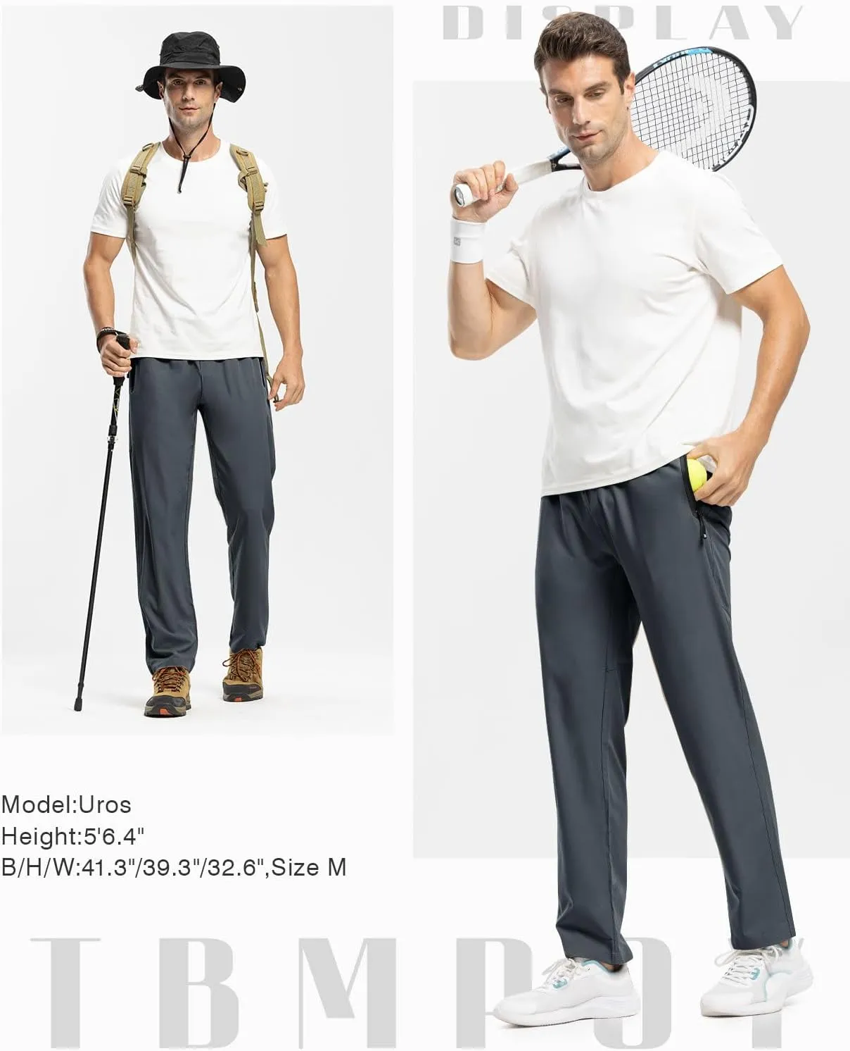 TBMPOY Men's Lightweight Hiking Travel Pants Breathable Athletic Fishing Active Joggers Zipper Pockets