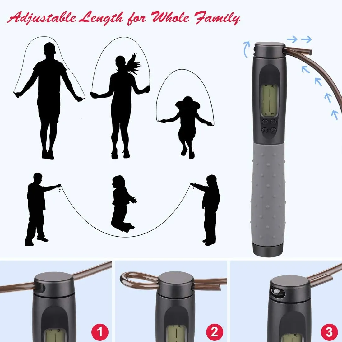 Te-Rich Jump Rope, Weighted Jump Rope for Fitness, Skipping Rope with Counter - Heavy Handles, Adjustable Length - Cordless Jumping Rope for Men Women Kids Fitness Exercise Training
