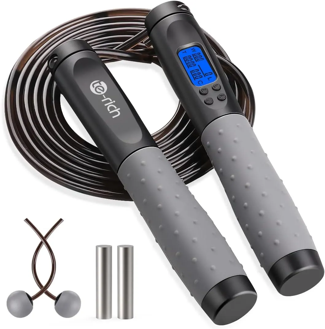 Te-Rich Jump Rope, Weighted Jump Rope for Fitness, Skipping Rope with Counter - Heavy Handles, Adjustable Length - Cordless Jumping Rope for Men Women Kids Fitness Exercise Training