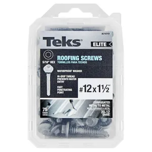 Teks 21472#12 x 1-1/2” HEX Washer Head Drill PT Metal-to-Wood Elite Roofing Screws 75CT