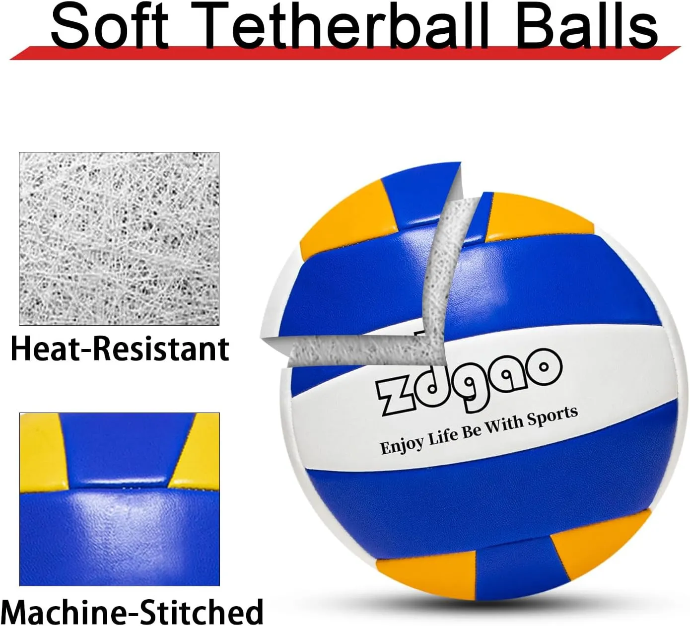 Tetherball Ball and Rope, Replacement Tether Ball with Carabiner, Ball Pump with Needle for Kids and Adults Backyard Game