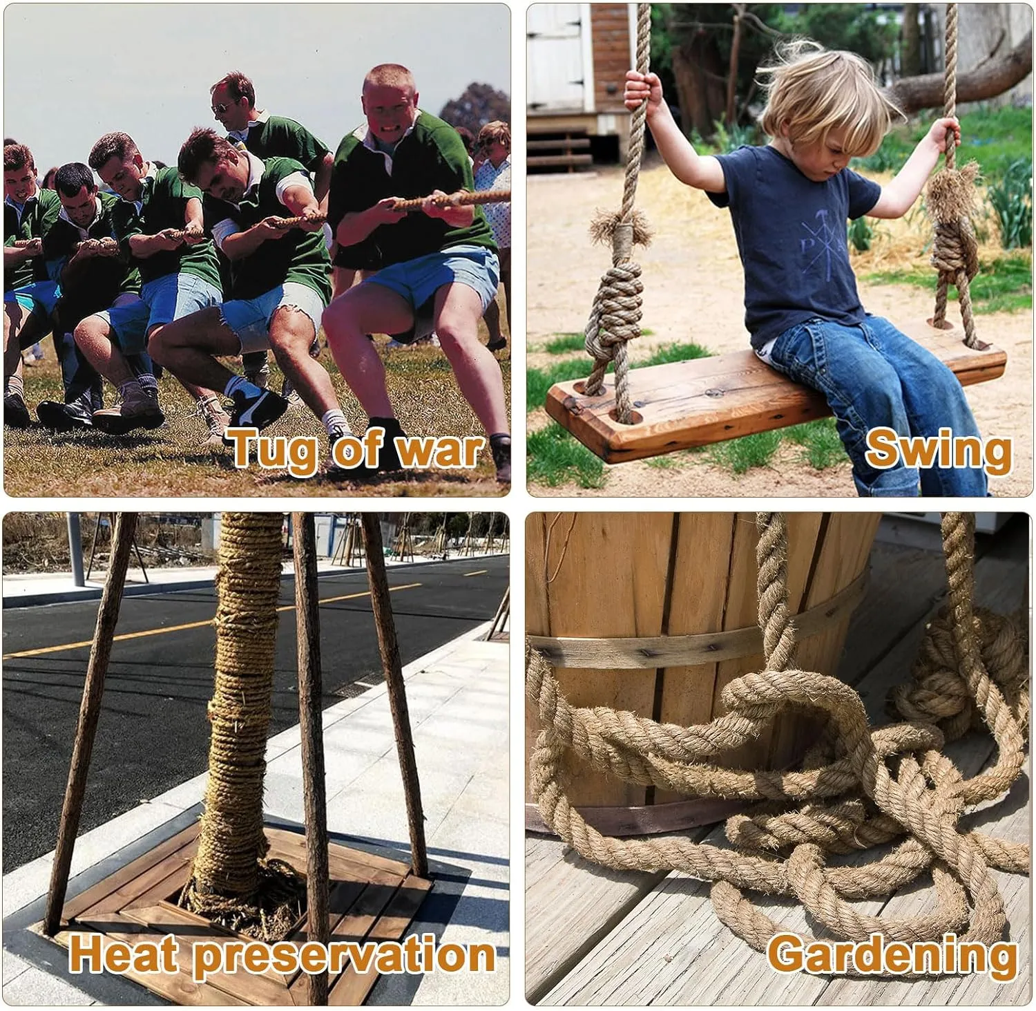 Thick Twisted Manila Ropes 3/4inchx50ft Natural Jute Rope Heavy Duty Hemp Rope for Swing Bed, Crafts, Railing, Tug of War, Landscaping, Gardening, Bundling, Hammock, Home Decorating