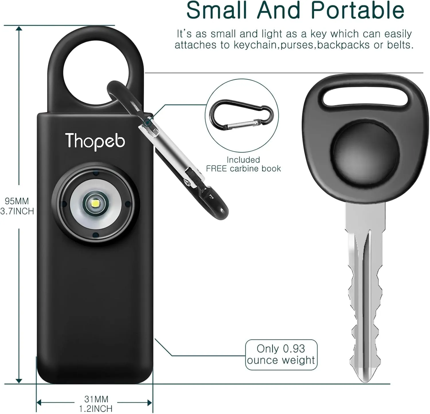 Thopeb® Personal Safety Alarm for Women – 130dB Loud Emergency Siren & SOS Strobe LED Light – Self Defense Keychain, College Dorm Room Essentials for Girls (Charcoal)