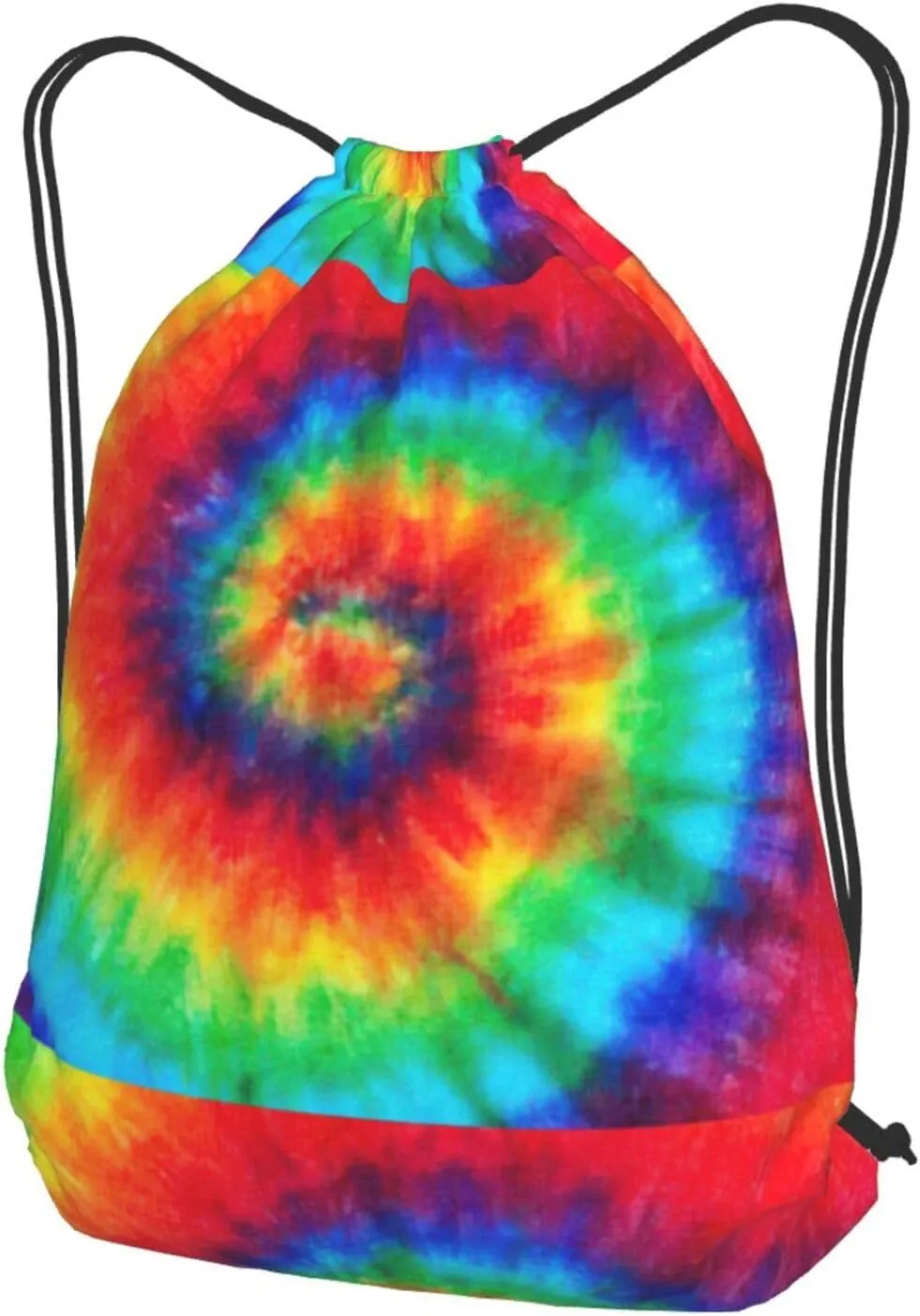 Tie Dye Rainbow Drawstring Cinch Backpack Polyester Sack Pack String Bag For Hiking Camping Adventure