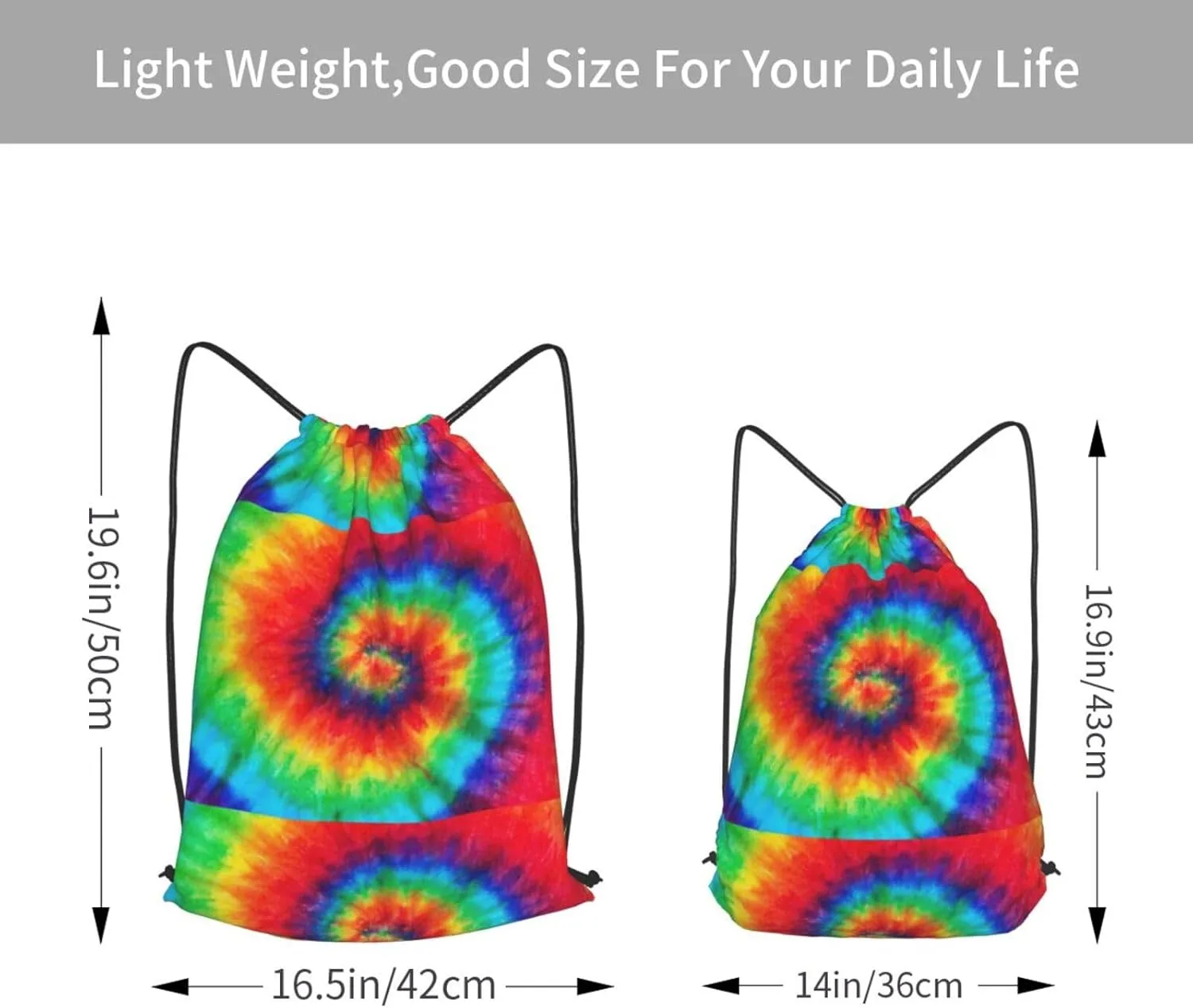 Tie Dye Rainbow Drawstring Cinch Backpack Polyester Sack Pack String Bag For Hiking Camping Adventure