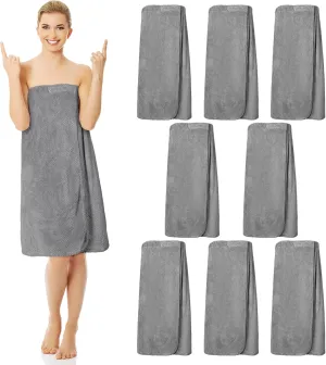 Tigeen 8 Pcs Women's Spa Wraps Lightweight Spa Robes with Adjustable Closure and Elastic Top(Medium,Grey)
