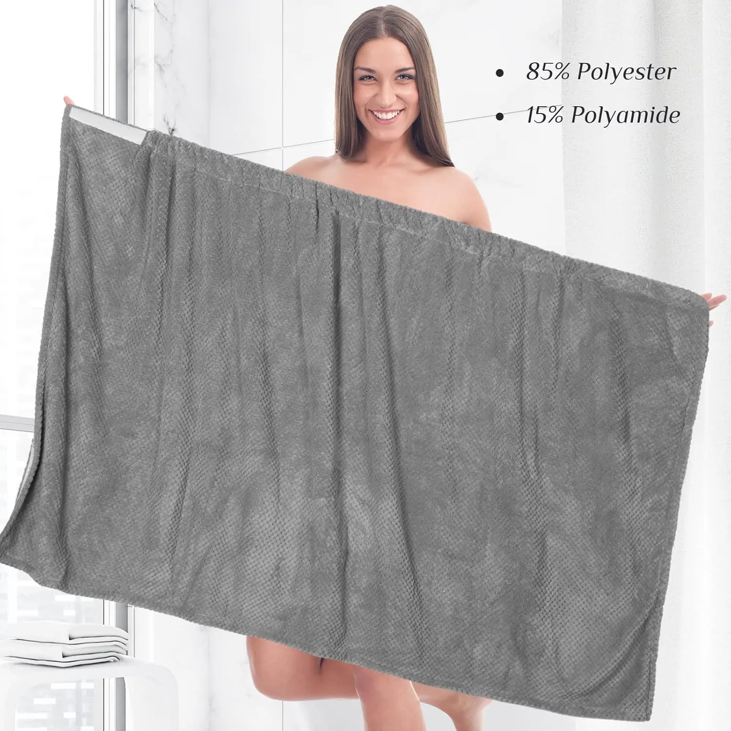Tigeen 8 Pcs Women's Spa Wraps Lightweight Spa Robes with Adjustable Closure and Elastic Top(Medium,Grey)