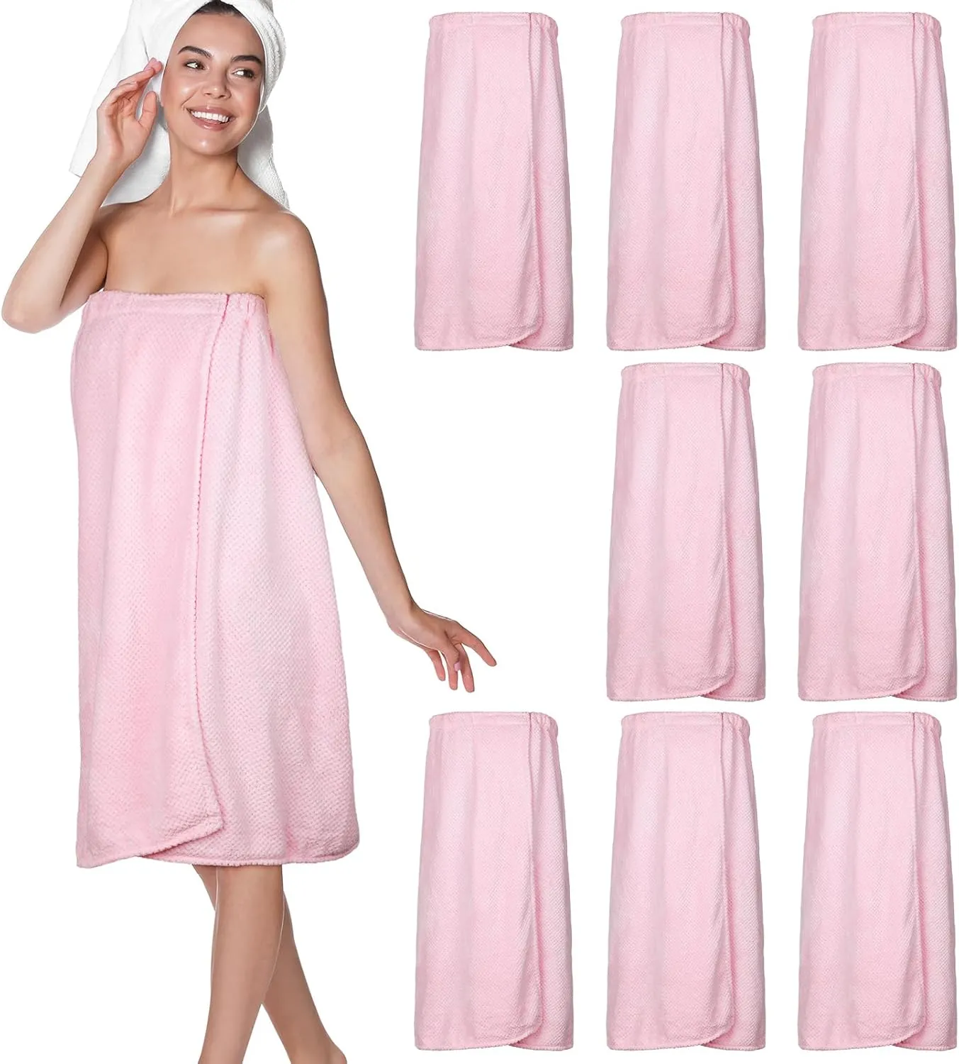 Tigeen 8 Pcs Women's Spa Wraps Lightweight Spa Robes with Adjustable Closure and Elastic Top(Medium,Pink)