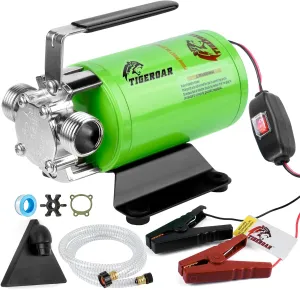 TIGEROAR 12V Water Transfer Pump 330 GPH RV Utility Rain Pond With 6 ft. Suction Hose and Replacement Kit for Water Transferring Green