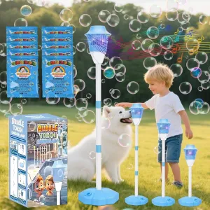 Tiki Torch Bubble Machine Maker Stand, Adjustable Height Magical Bubble Torch Garden Lamp Rechargeable Automatic Endless Bubble Fun for All