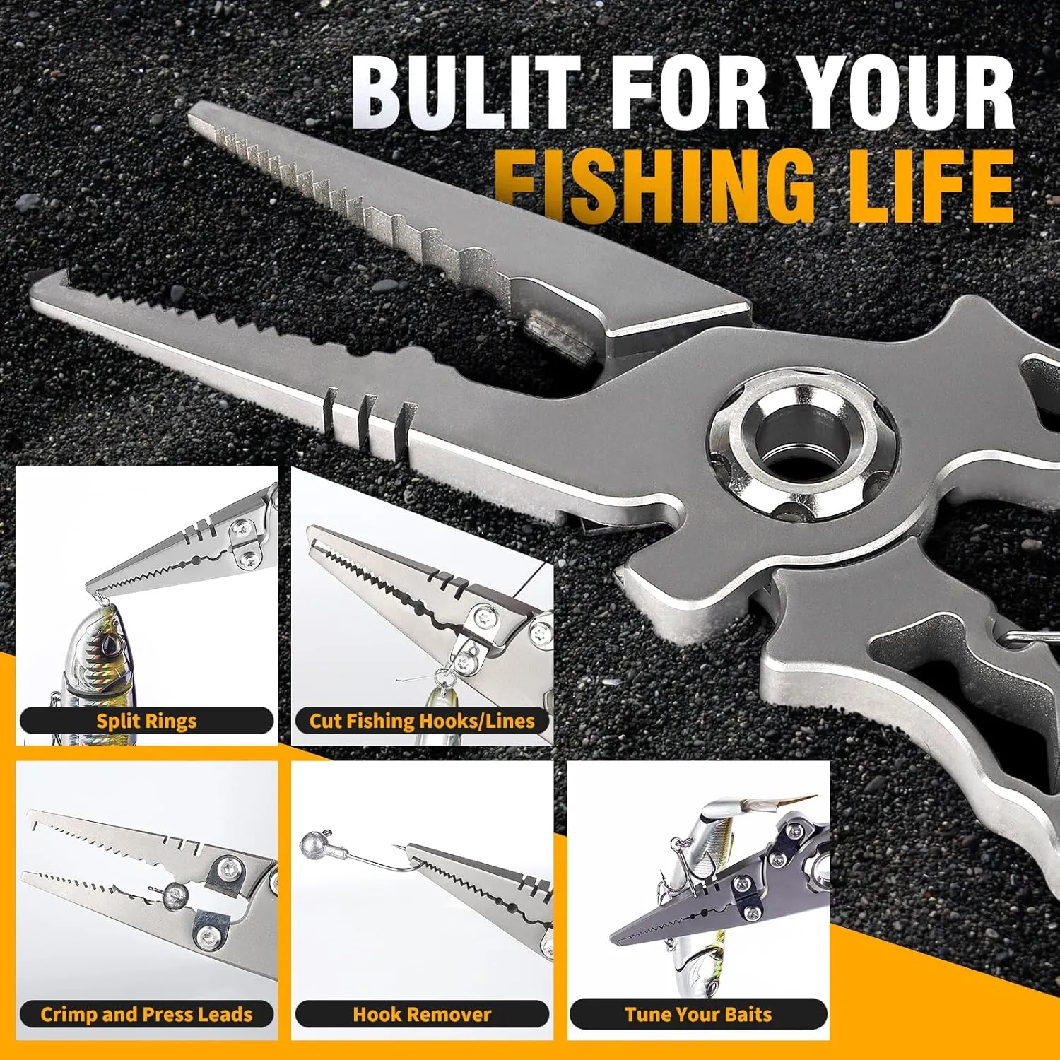 Titanium Fishing Pliers Saltwater, Corrosion Resistant Fishing Pliers Hook Remover with Double Tungsten Cutters, Fishing Gear as Split Rings Pliers
