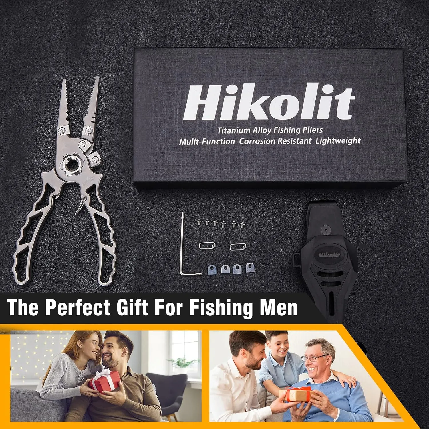 Titanium Fishing Pliers Saltwater, Corrosion Resistant Fishing Pliers Hook Remover with Double Tungsten Cutters, Fishing Gear as Split Rings Pliers