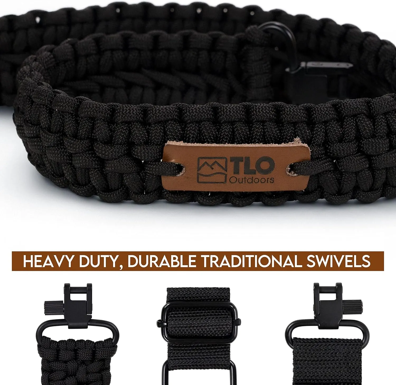 TLO Outdoors Paracord Gun Sling - Tactical 2-Point Rifle Sling, Extra Wide, Adjustable Strap with Swivels for Rifle, Shotgun, and Crossbow for Hunting, Shooting, Gun Safety (550 Rated Nylon)