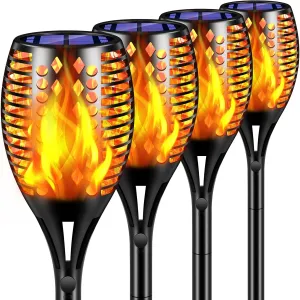 TomCare Solar Lights, 43" Waterproof Flickering Flames 96 LED Torches Outdoor Landscape Decoration Lighting Auto On/Off Pathway Lights for Garden Patio Yard Christmas, Black(4)