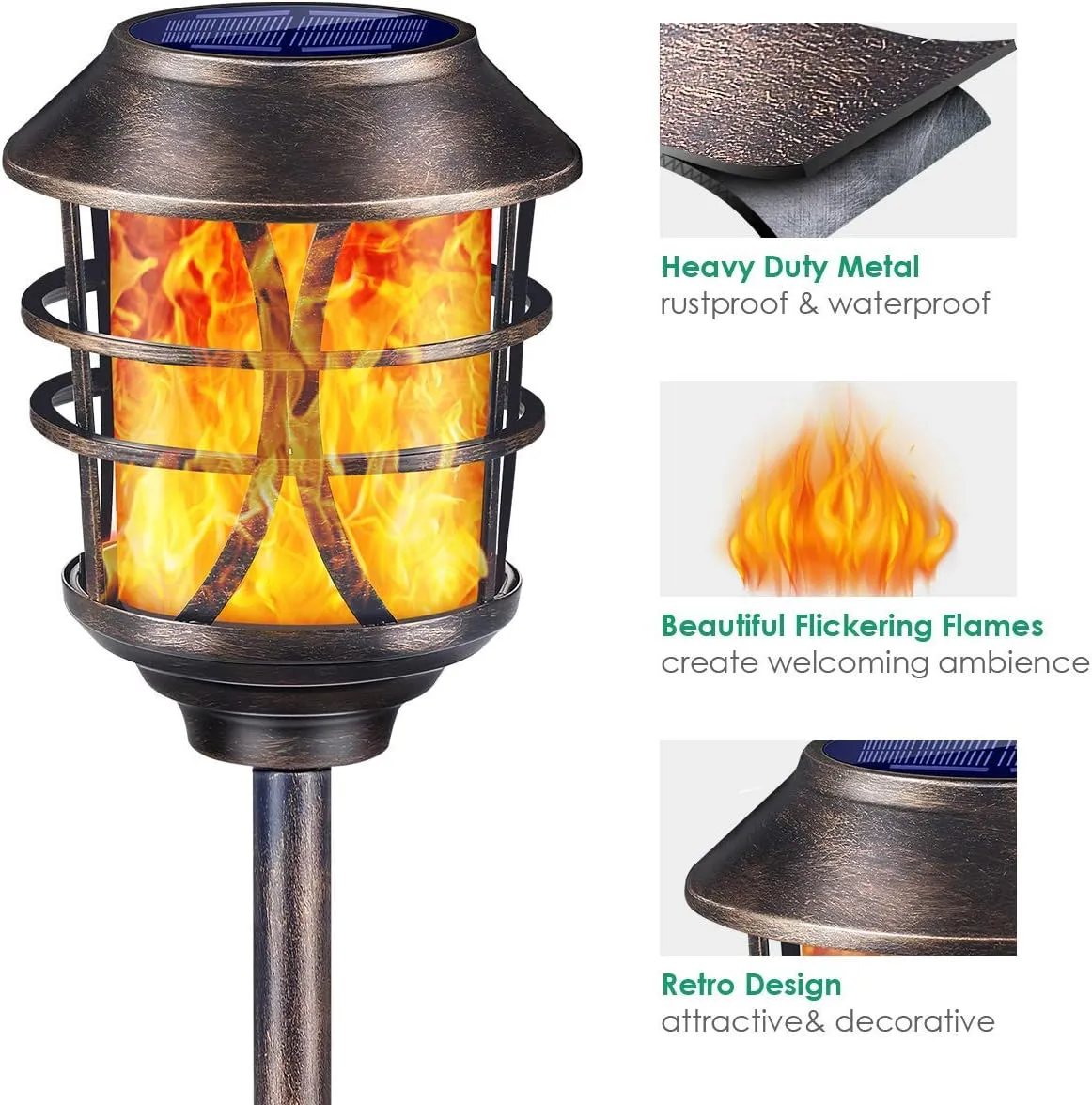 TomCare Solar Lights Metal Solar Torch Lights Flickering Flame Outdoor Lighting Decorative Landscape Pathway Garden Lights Waterproof Solar Powered Dusk to Dawn Auto On/Off for Patio Yard Pool 4 Pack