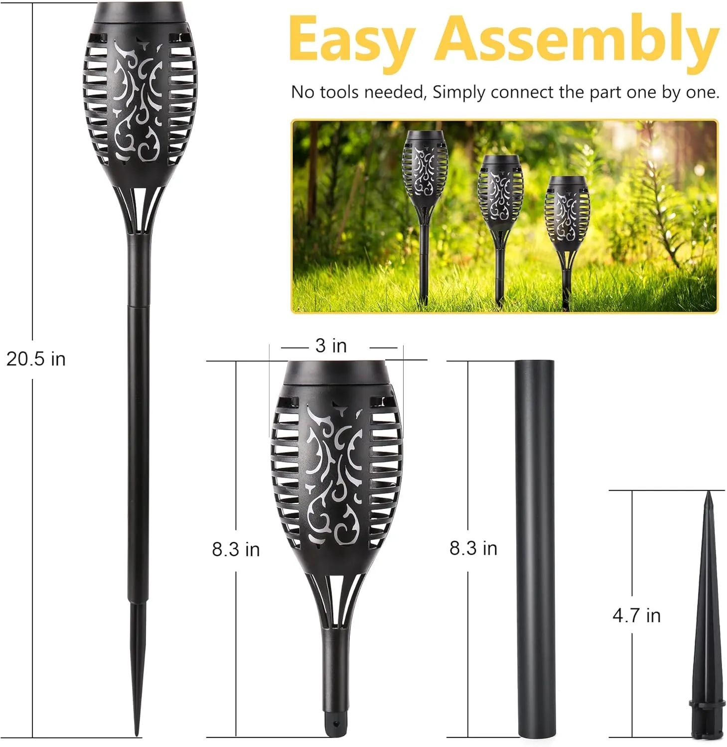 Toodour Solar Torch Flame Lights, 6 Pack Solar Lights Outdoor with Flickering Flame, Waterproof Solar Pathway Lights Landscape Decoration Lighting for Garden, Lawn, Yard, Outdoor Decorations