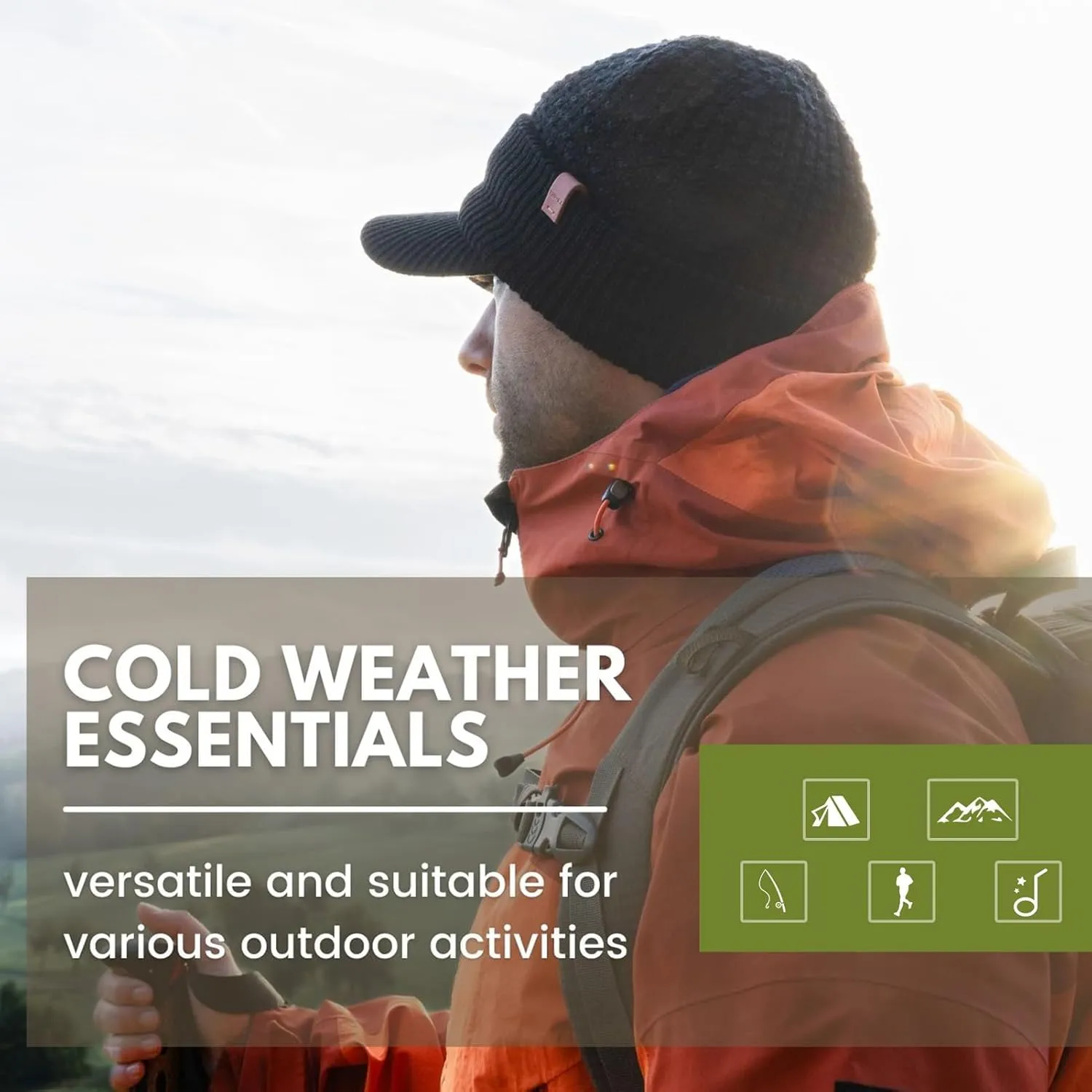 TOP-EX L/XL/XXL 50% Merino Wool Waterproof All Weather Brim Beanie Fleece Lined Unisex