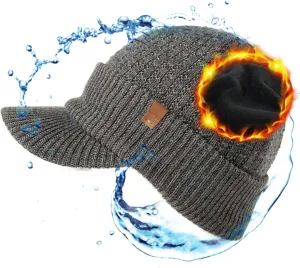 TOP-EX L/XL/XXL 50% Merino Wool Waterproof All Weather Brim Beanie Fleece Lined Unisex