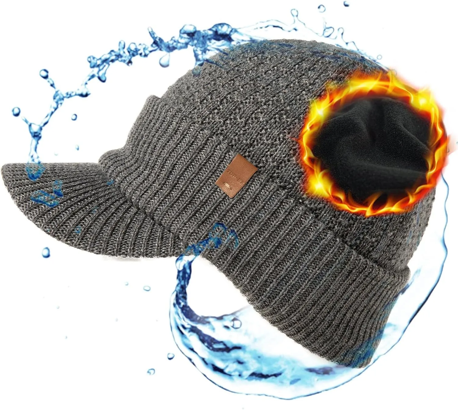 TOP-EX L/XL/XXL 50% Merino Wool Waterproof All Weather Brim Beanie Fleece Lined Unisex