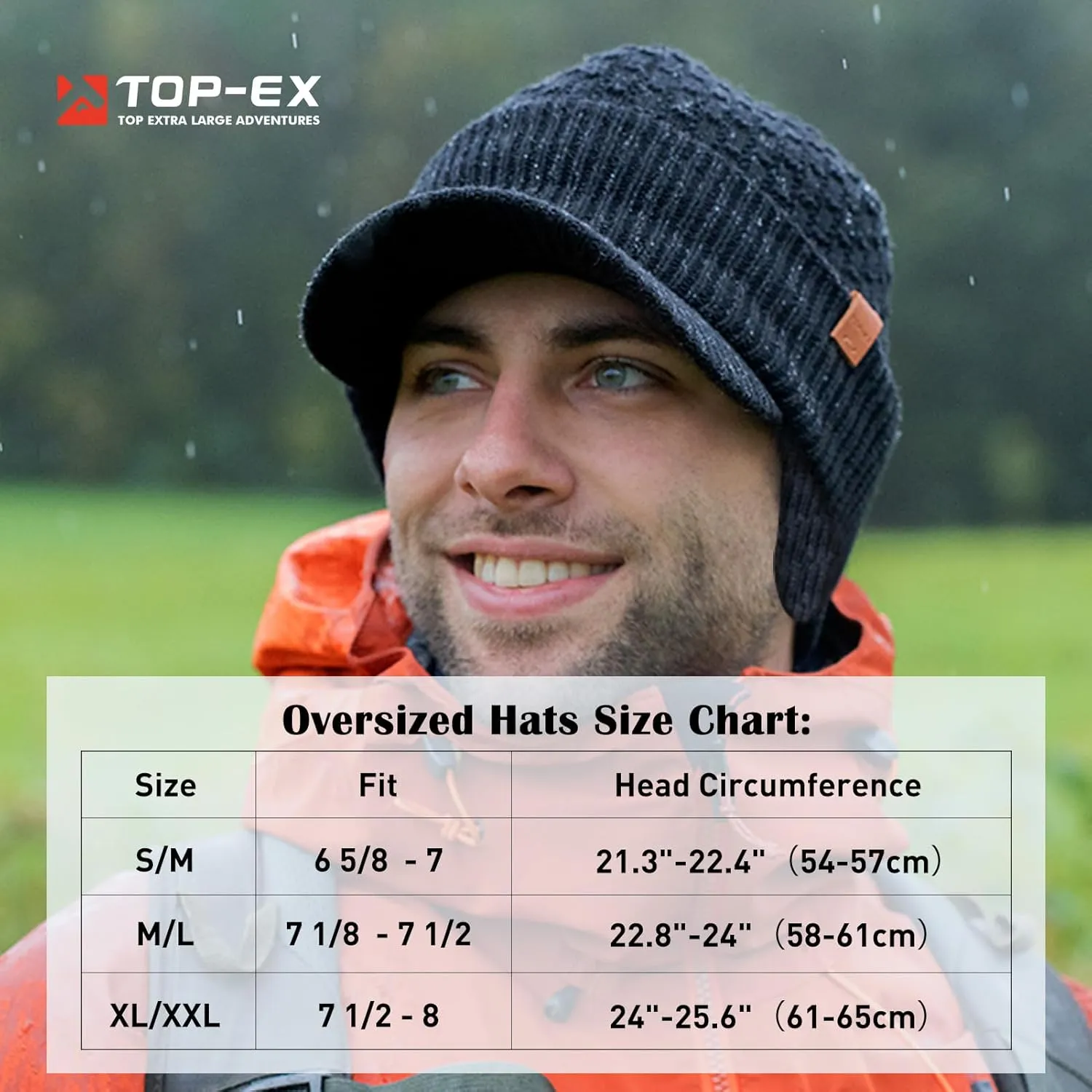 TOP-EX XL/XXL 50% Merino Wool Brim Beanie with Ear Flaps Fleece Lined for All Weather Waterproof