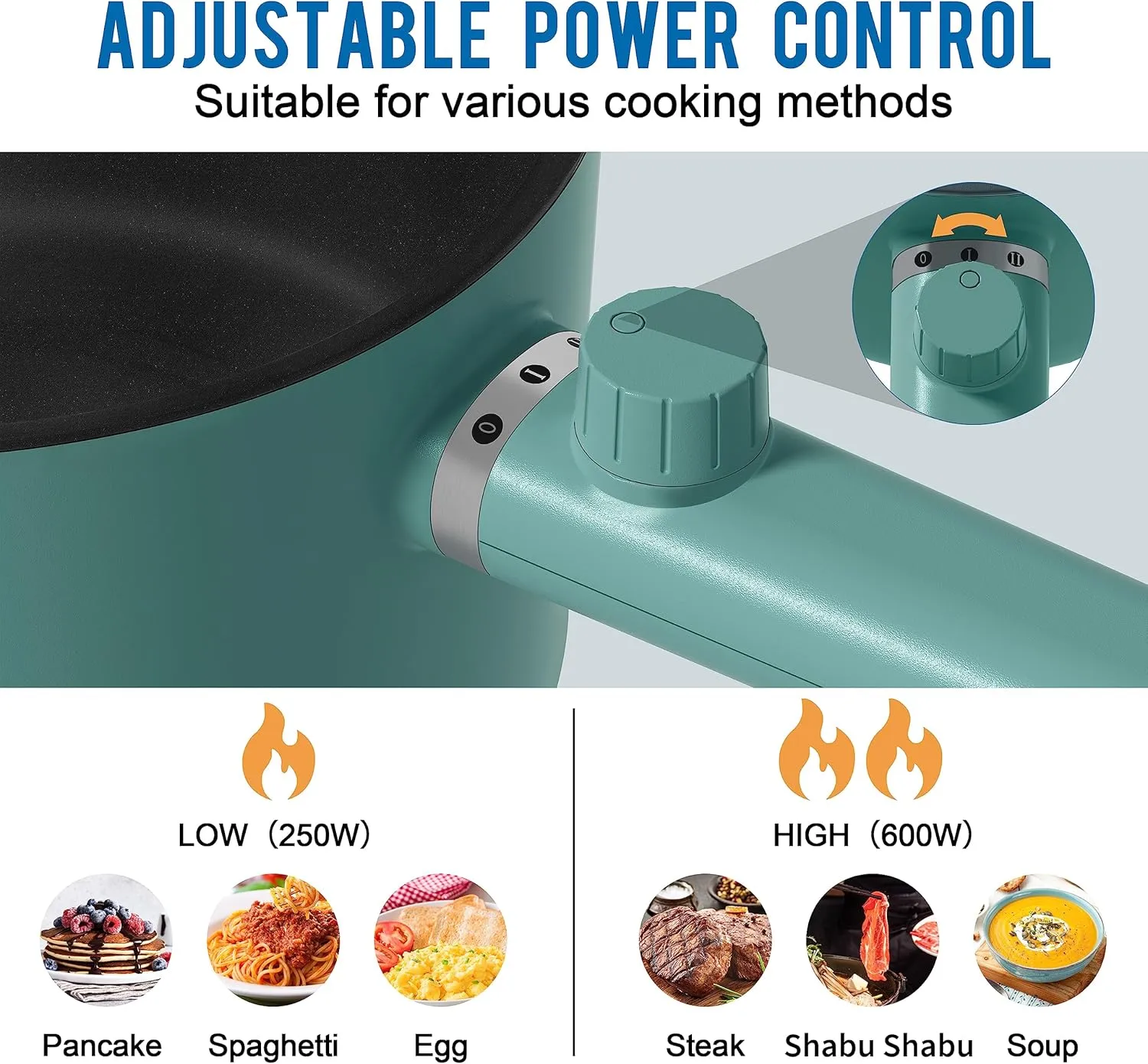 Topwit Hot Pot Electric with Steamer, 1.5L Ramen Cooker, Non-Stick Frying Pan, Electric Pot for Pasta, BPA Free, Electric Cooker with Dual Power Control, Over-Heating & Boil Dry Protection, Green